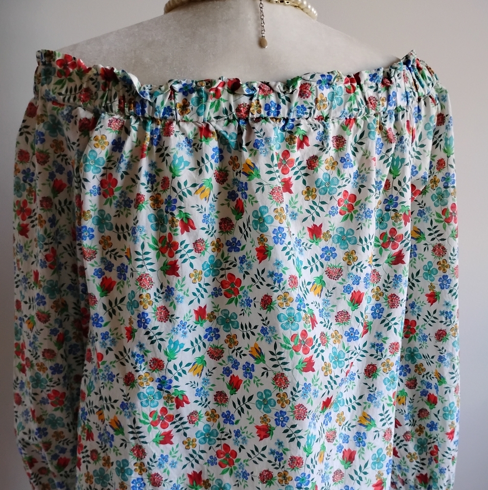 Liberty Art Fabric Tana Lawn Peasant Off The Shoulder Shirt Edenham Floral Sz 4 - Picture 8 of 14